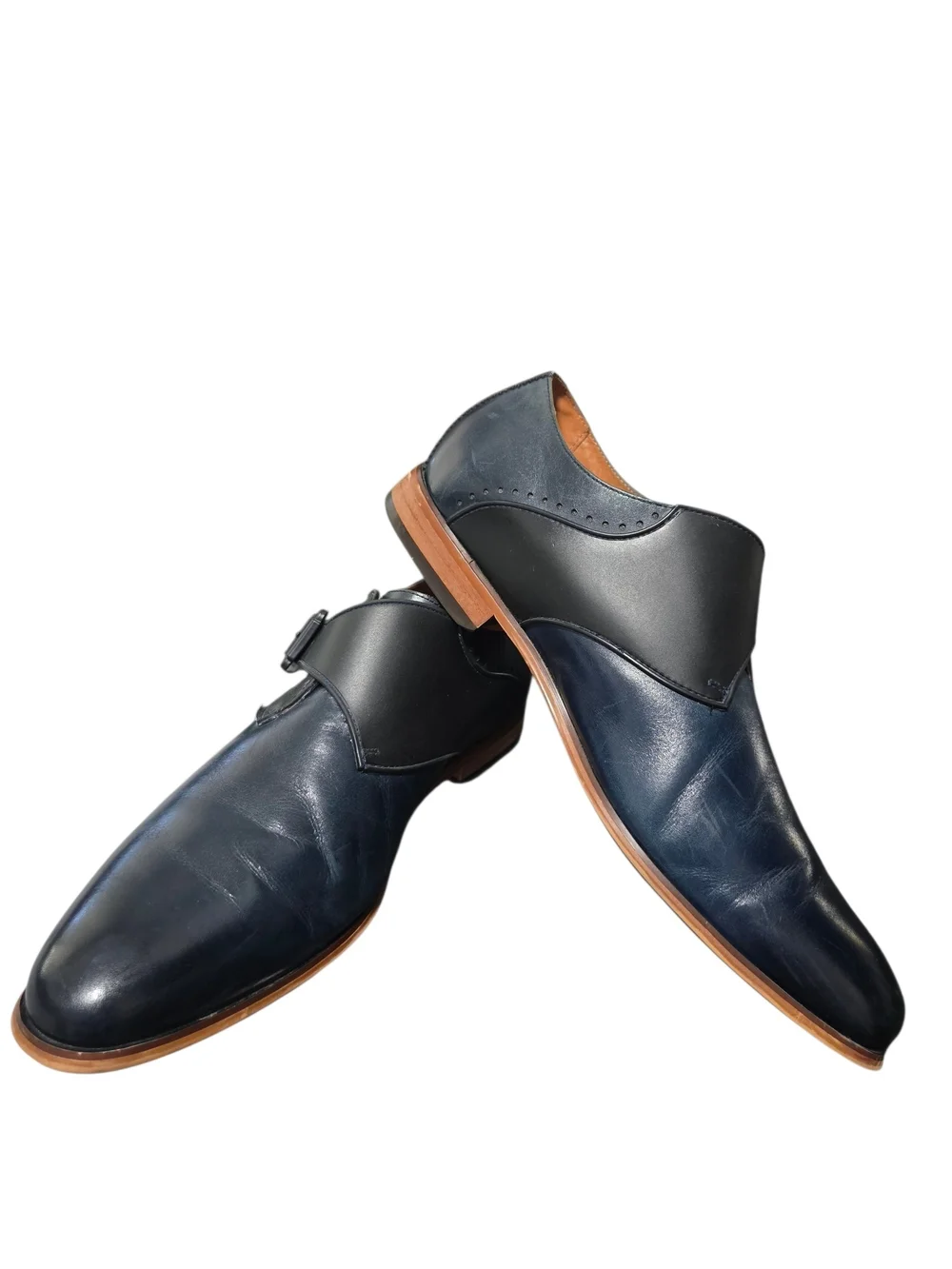 Stacy Adams Men's Ink Blue/black Leather Monk Strap Dress Shoes Size 9.5